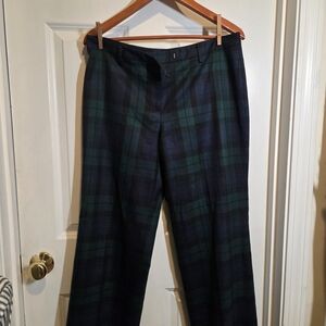 Womens Wool Trousers Size 10 Green And Blue Plaid